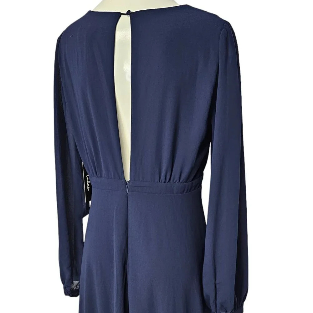 Lulu's All My Life Navy Blue Long Sleeve Maxi Dress Size XS NWT Chiffon V-Neck - Picture 5 of 11